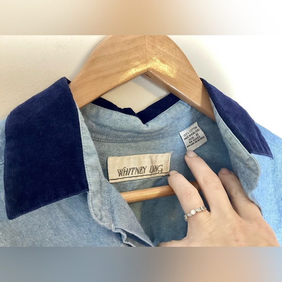 Vtg Whitney Lang Chambray Shirt Size 8 Corduroy Contrast Trim Relaxed Country - Picture 8 of 9